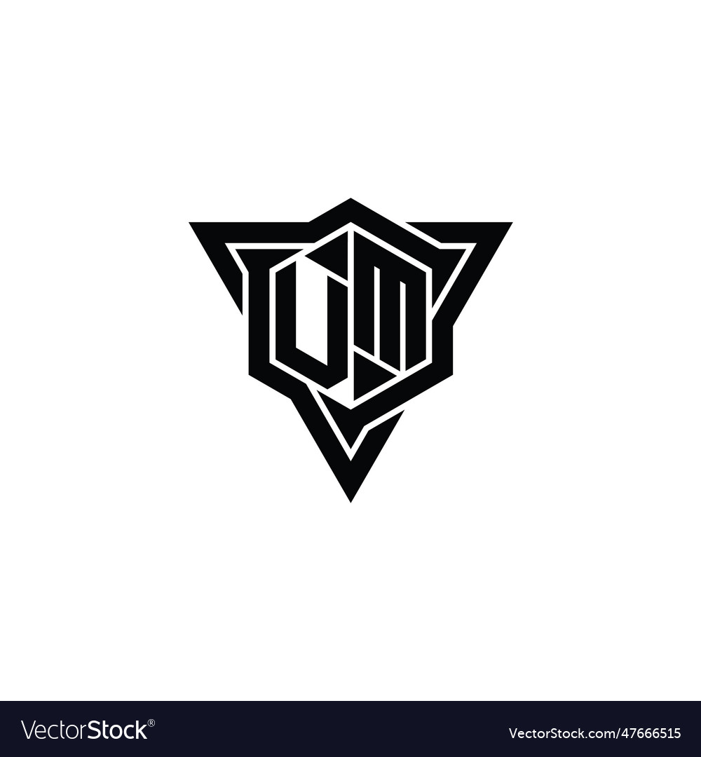 Um logo monogram hexagon shape with triangle vector image Um logo monogram hexagon shape with triangle