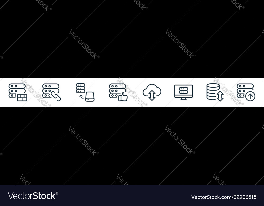 Work office server line icons linear set quality vector image Work office server line icons linear set quality