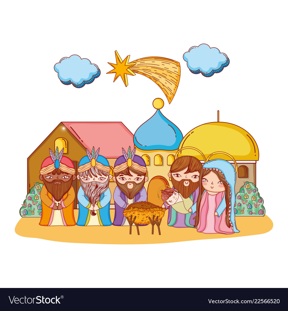 Christmas nativity scene cartoon