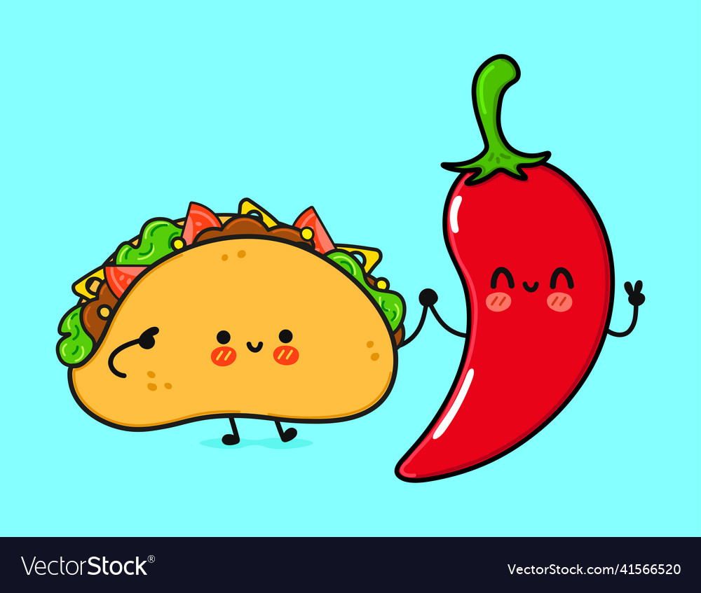 Cute funny happy taco and chili pepper hand