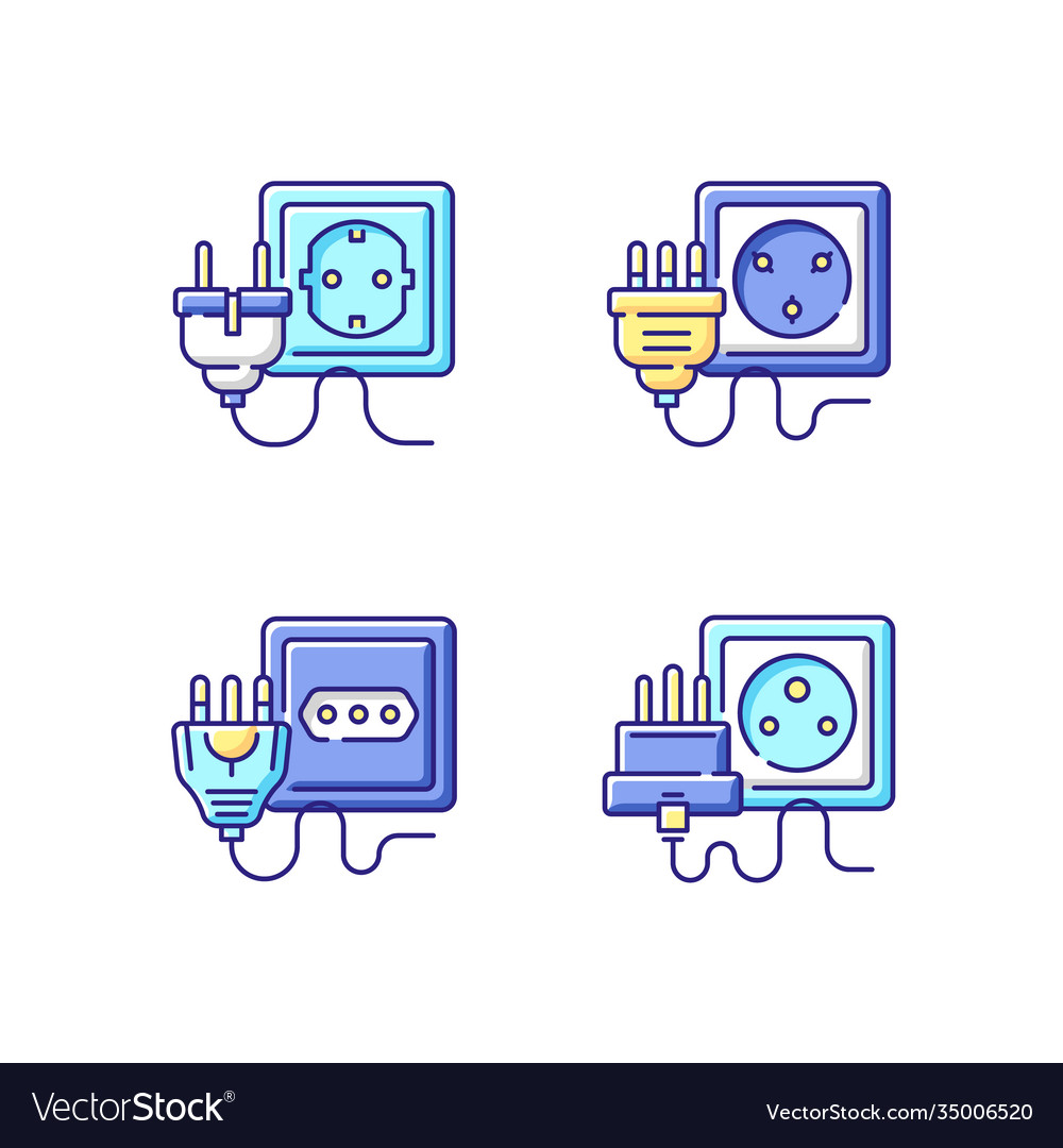 Different sockets rgb color icons set vector image Different sockets rgb color icons set