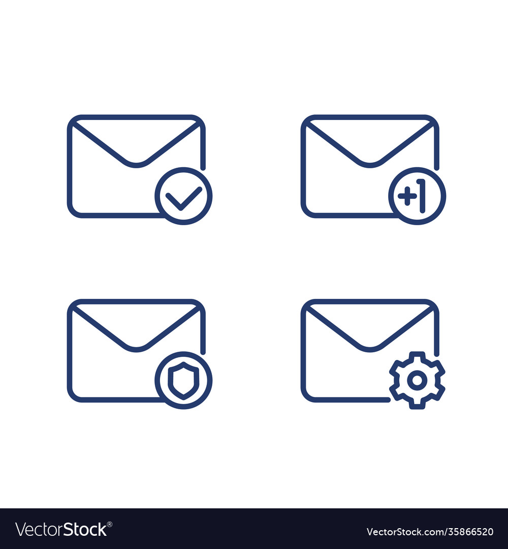 Email inbox mail line icons on white vector image Email inbox mail line icons on white