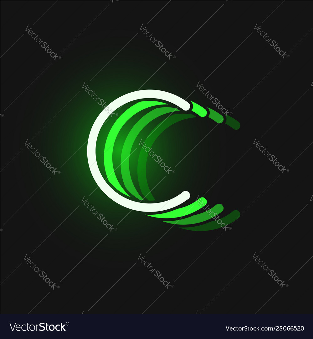 Green neon character font on black background