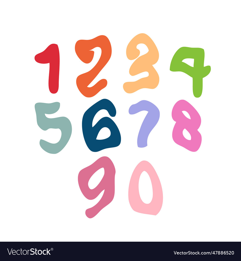 Groovy numbers collection in 1970 retro style Vector Image Groovy numbers collection in 1970 retro style