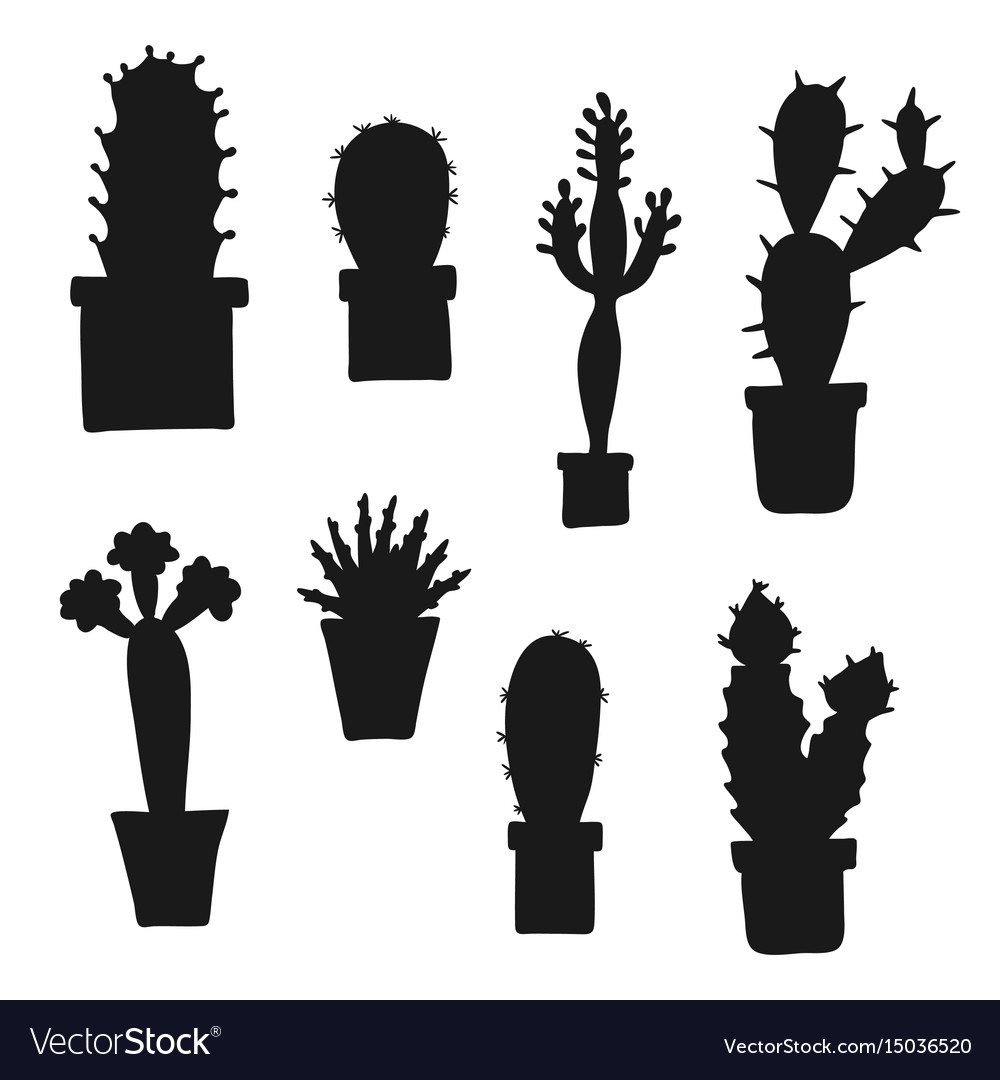 Lovely cartoon cacti and plants in pots