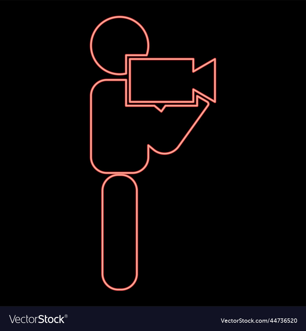 Neon man with video camera stick red color image