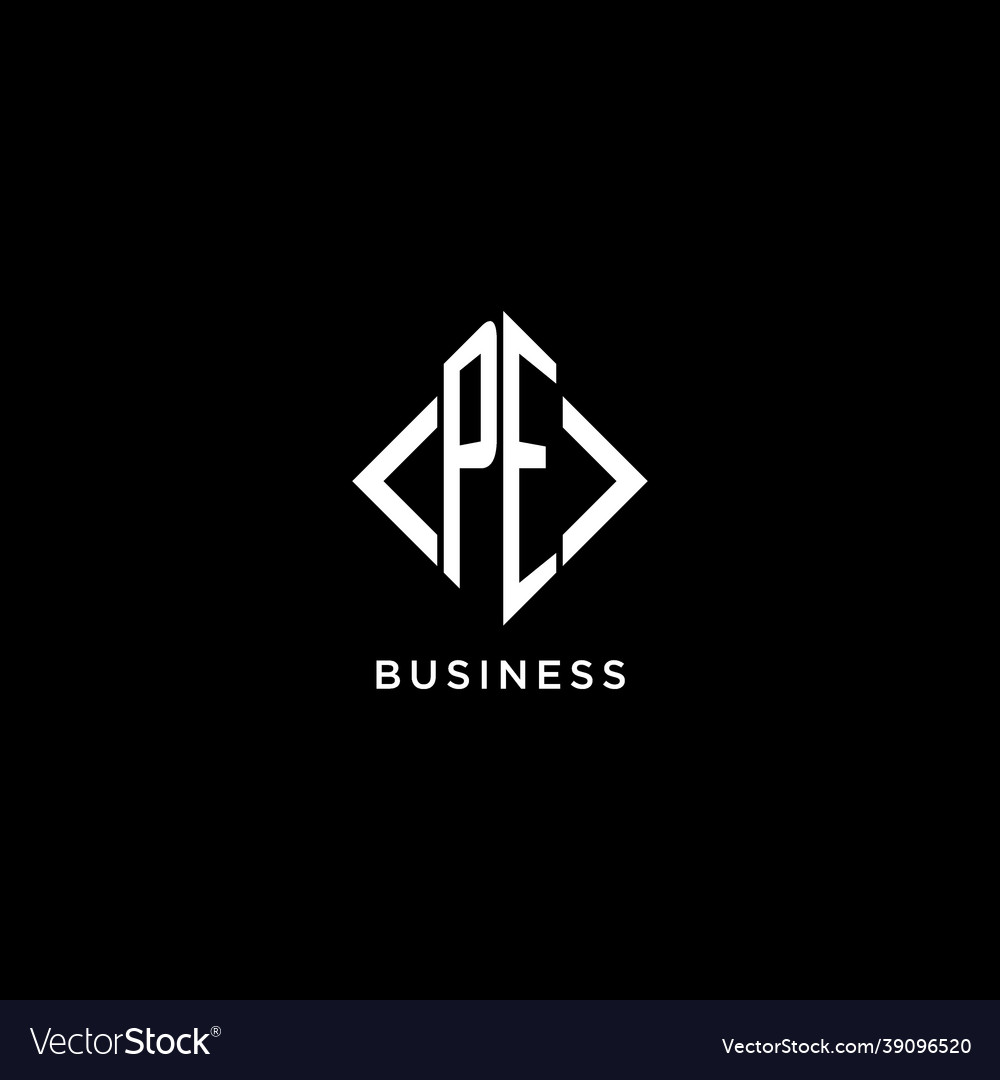 Pe initial monogram with rhombus shape logo design