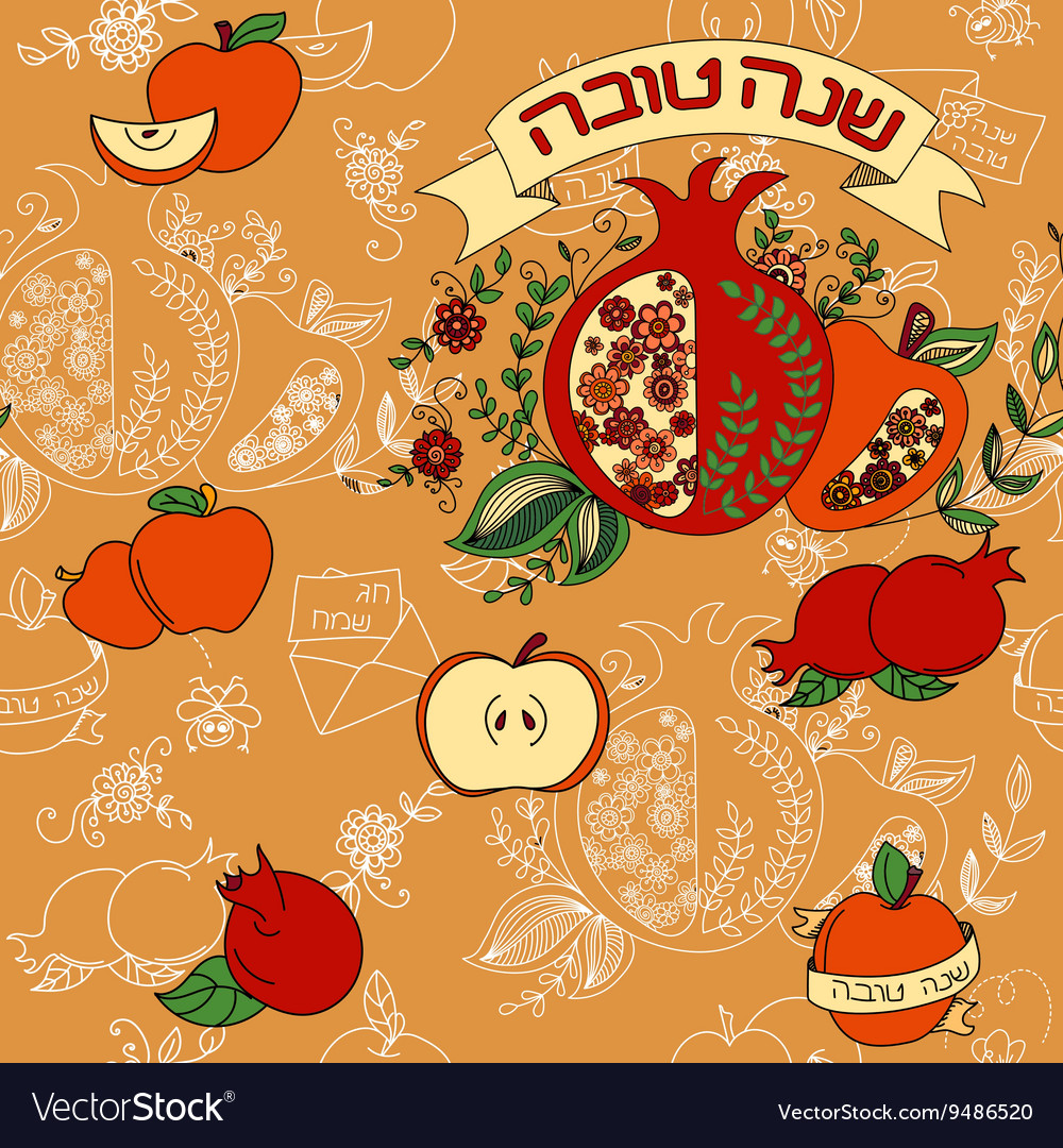 Seamless pattern with apples and honey hand