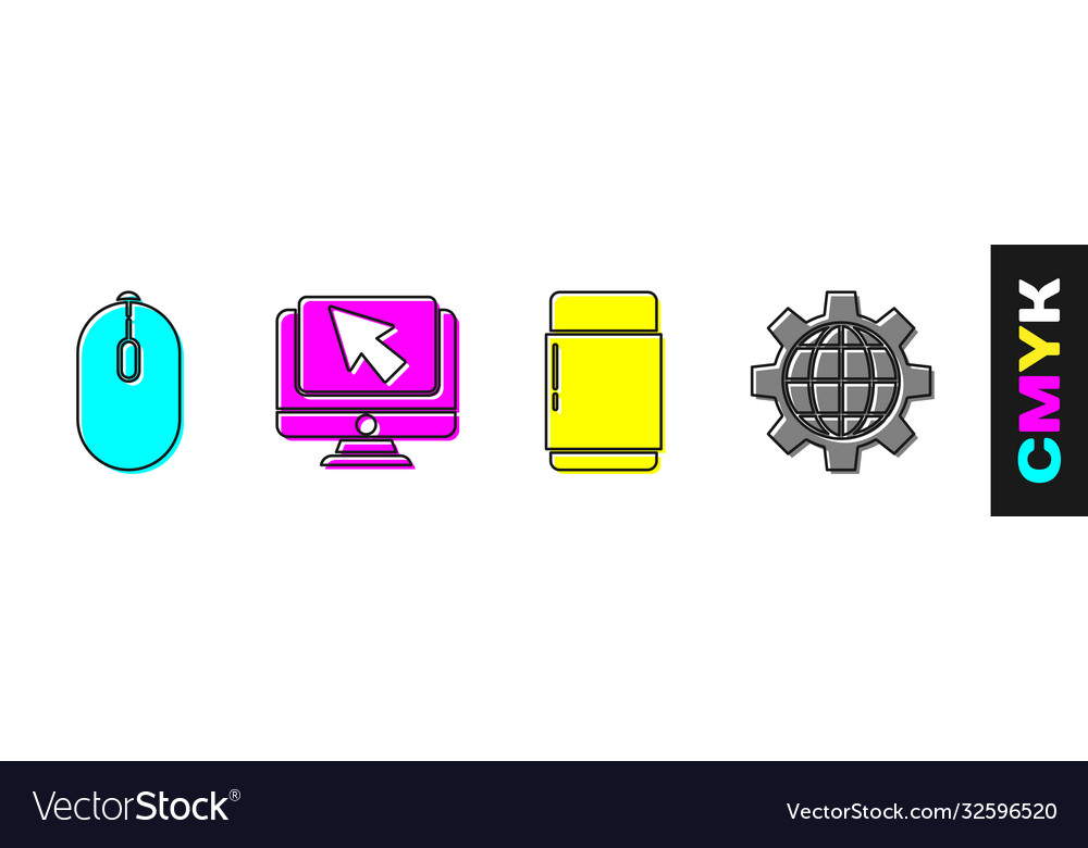 Set computer mouse monitor and cursor vector image Set computer mouse monitor and cursor