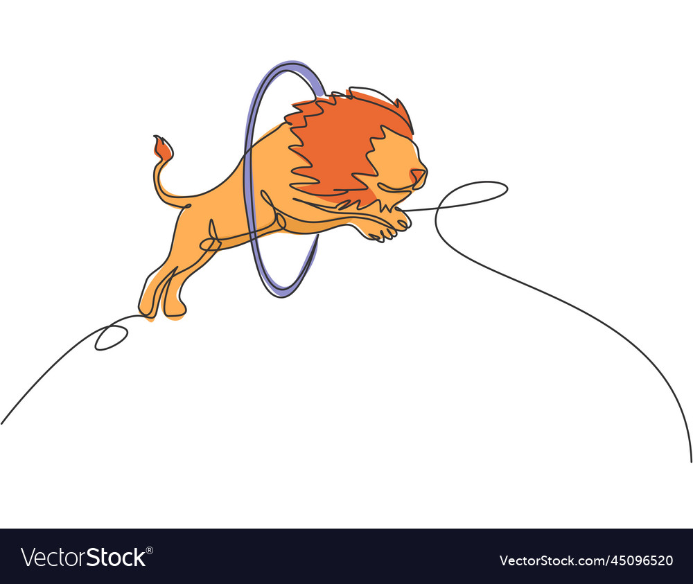 Single one line drawing of a lion jumping Vector Image