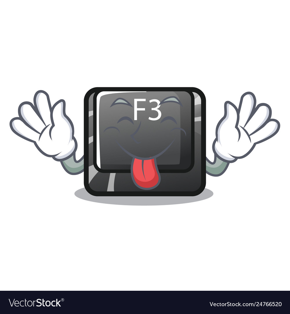 Tongue out f3 button installed on cartoon computer