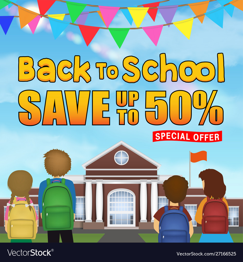 Back to school sale student kid in front Vector Image