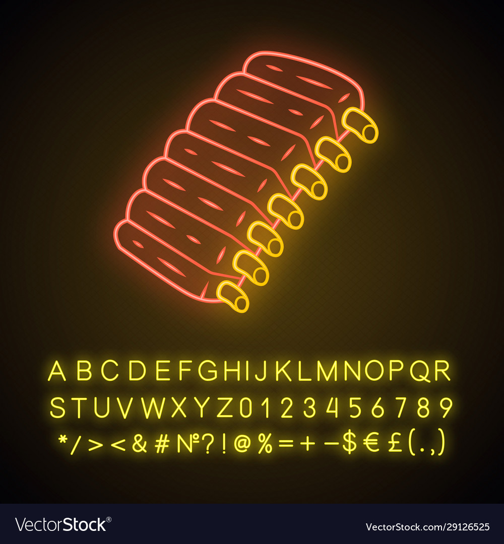 Riff Rippen Neon Licht Ikone bbq Lamm Schwein Baby-Rücken vector image Riff Rippen Neon Licht Ikone bbq Lamm Schwein Baby-Rücken