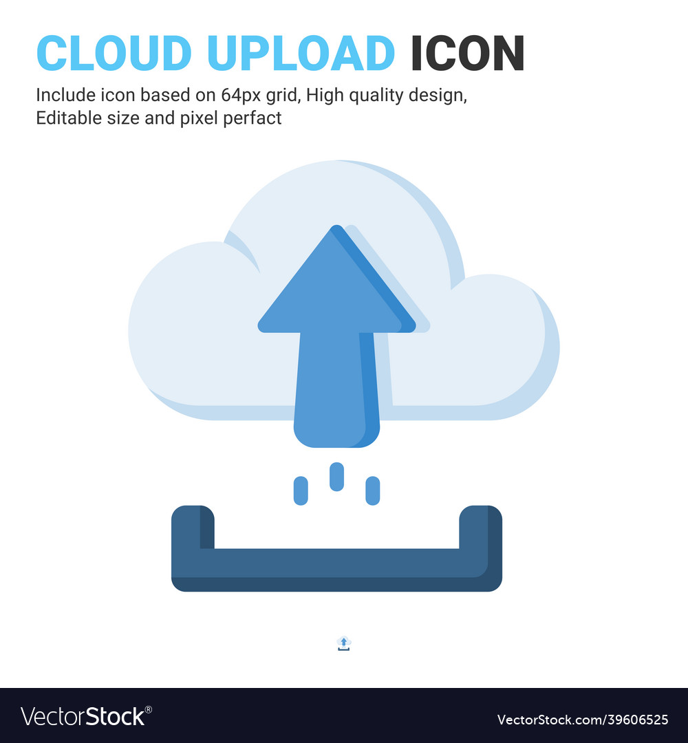 Cloud upload icon with flat color style isolated vector image Cloud upload icon with flat color style isolated