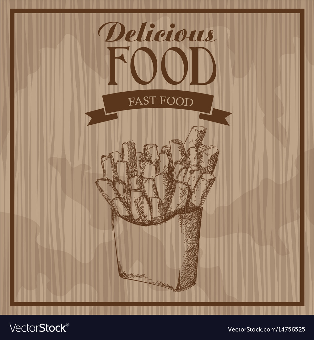 Delicious food french fries fast hand drawn