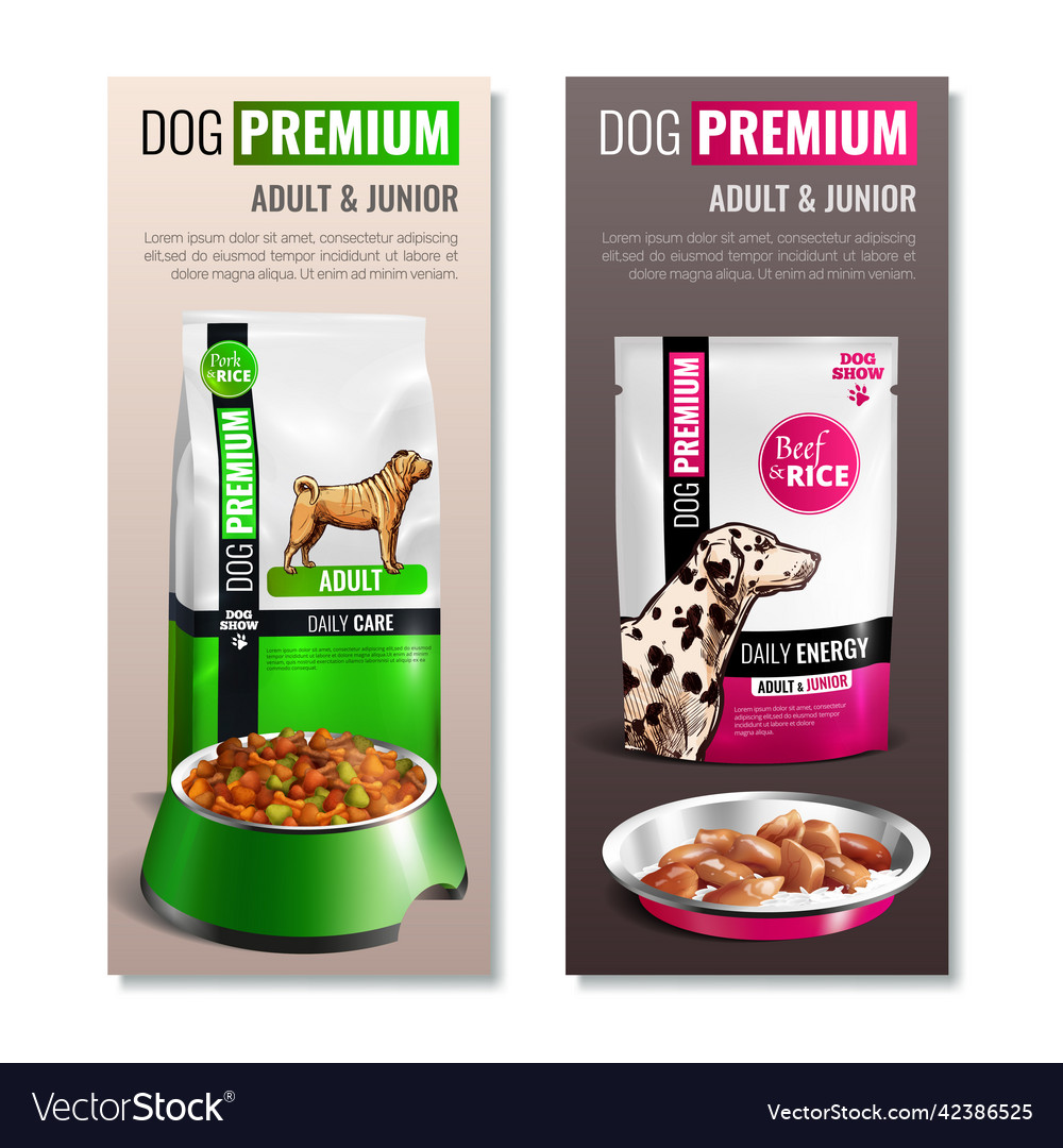 Dog food vertical banner set Royalty Free Vector Image