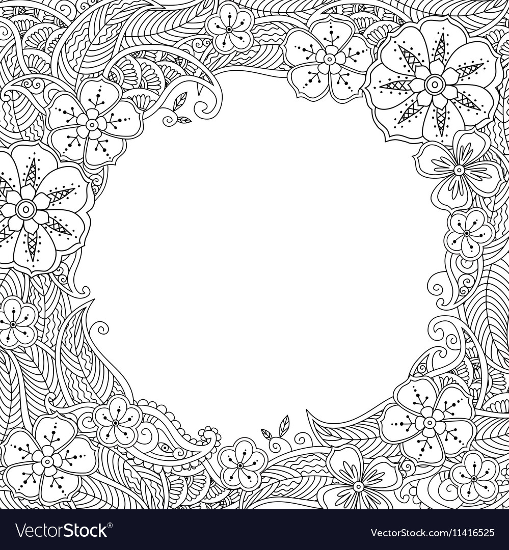 Floral Hand Drawn Round Frame In Entangle Style Vector Image