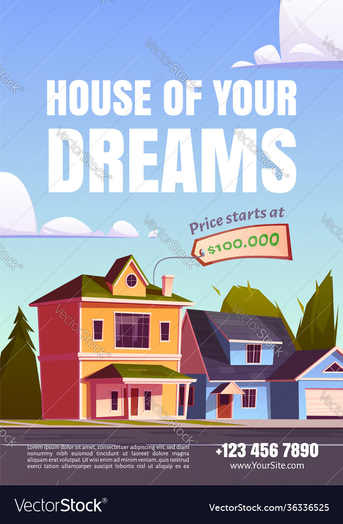 house-your-dream-selling-cartoon-promo-poster-vector-image