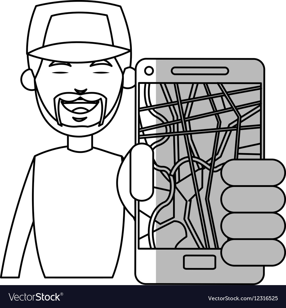 Man and smartphone with gps app design