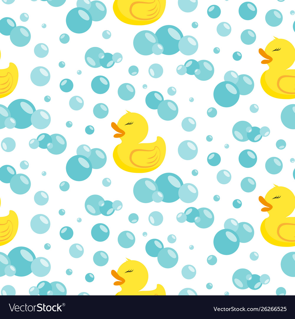 Seamless pattern with bath accessories - shampoo, rubber duck