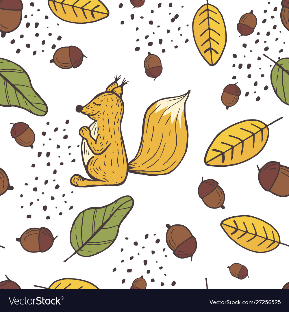 Seamless background pattern with leaf squirrel vector image Seamless background pattern with leaf squirrel