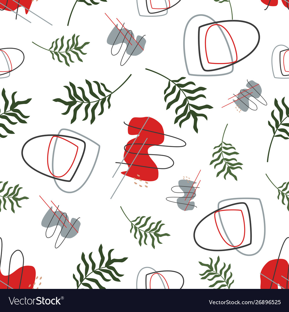 Seamless pattern with abstract shapes and leaves vector image Seamless pattern with abstract shapes and leaves