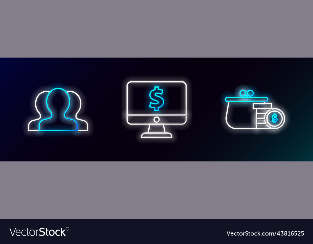 Set line wallet with coins users group vector image Set line wallet with coins users group