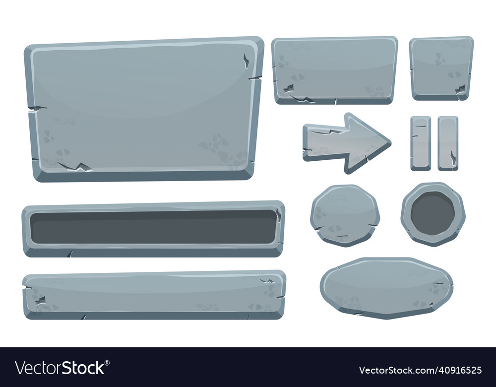 Stone buttons collection set of rock assets vector image Stone buttons collection set of rock assets