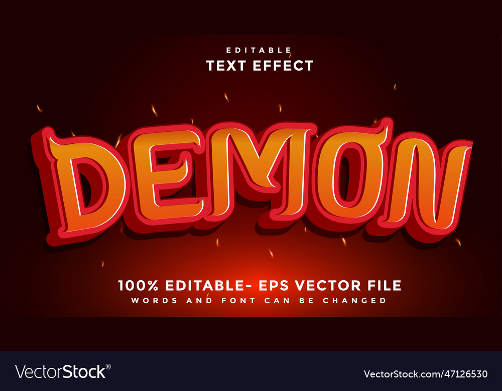 3d minimal word demon editable text effect design vector image 3d minimal word demon editable text effect design
