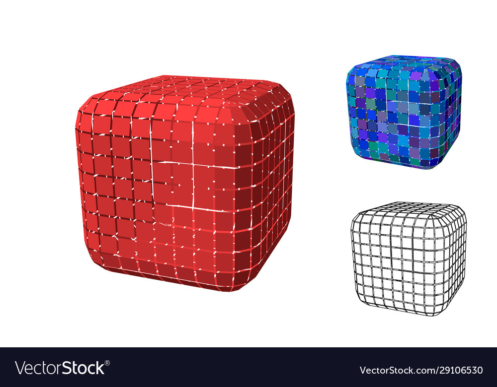 Abstract polygonal cube with cuts set 3d