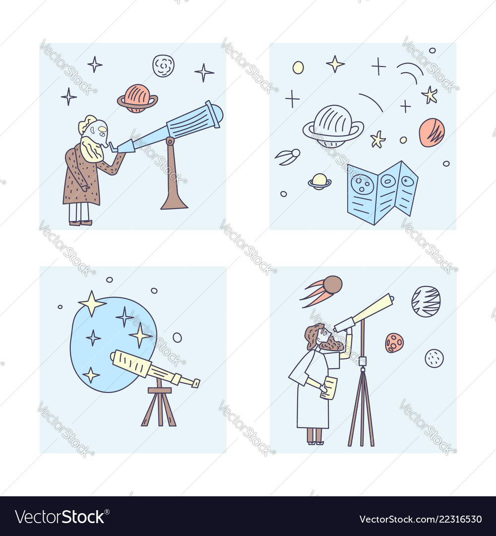 Design of astronomers and space objects vector image Design of astronomers and space objects