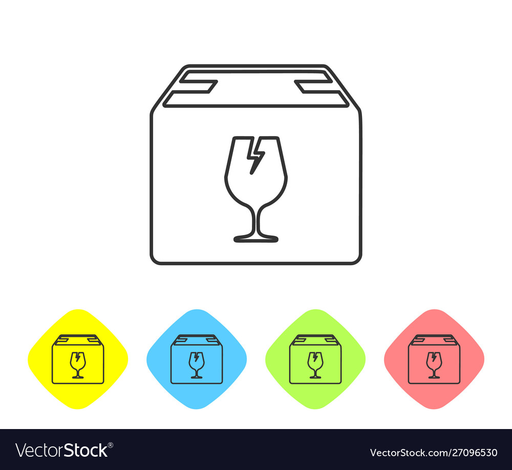 Grey line delivery package box with fragile vector image Grey line delivery package box with fragile