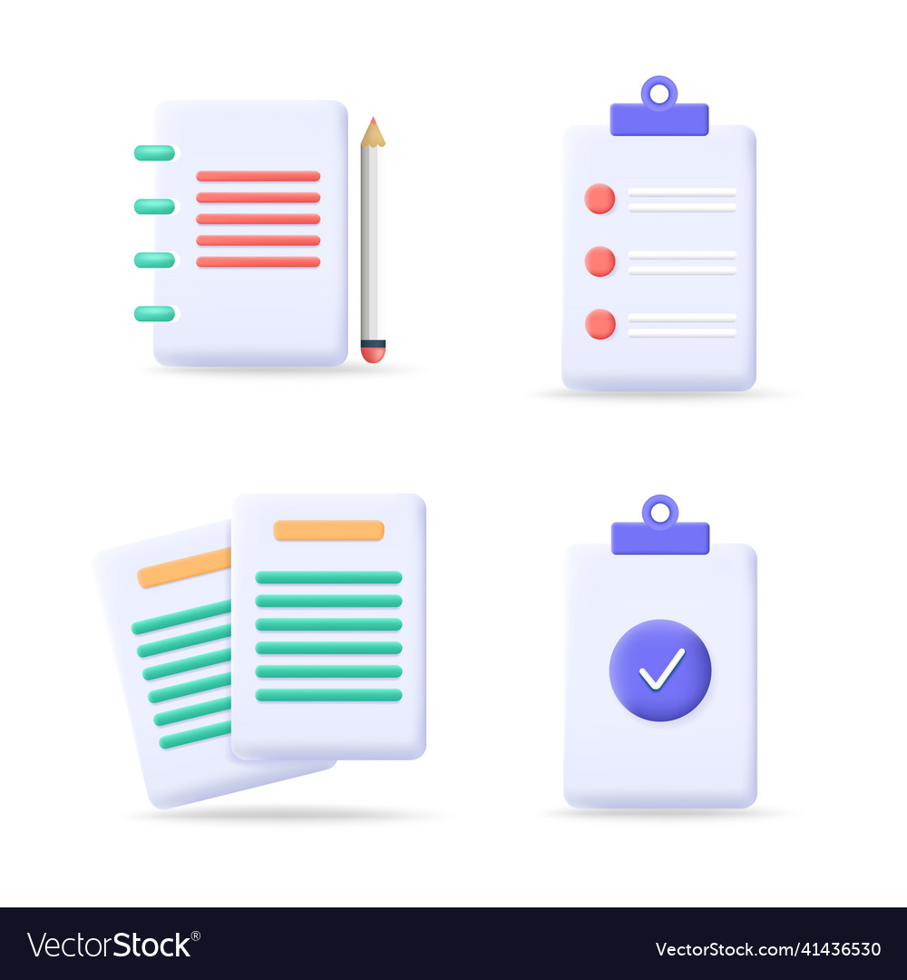 Notebook icon set checklist Vector Image Notebook icon set checklist