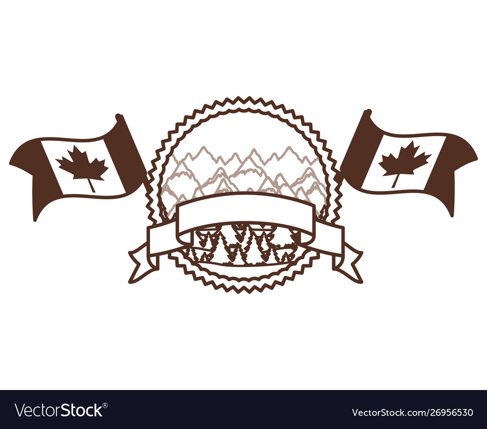 Pine trees inside label canada design Royalty Free Vector