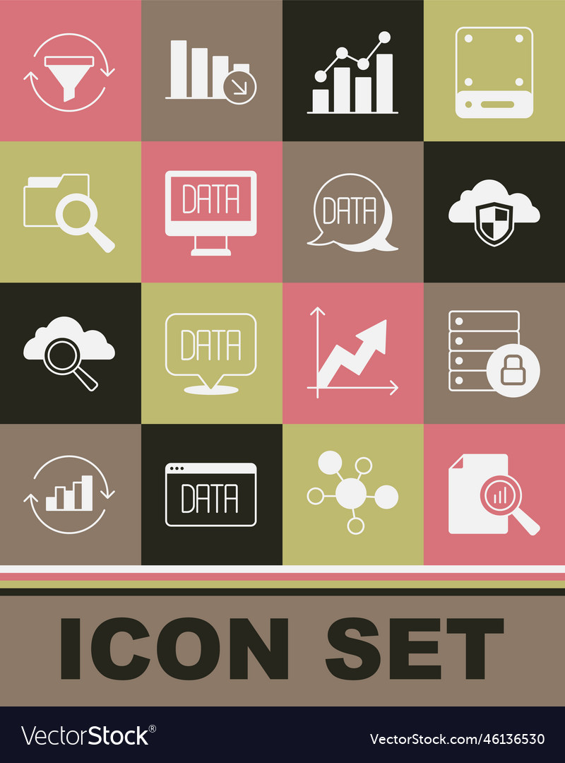 Set document with graph chart server security vector image Set document with graph chart server security