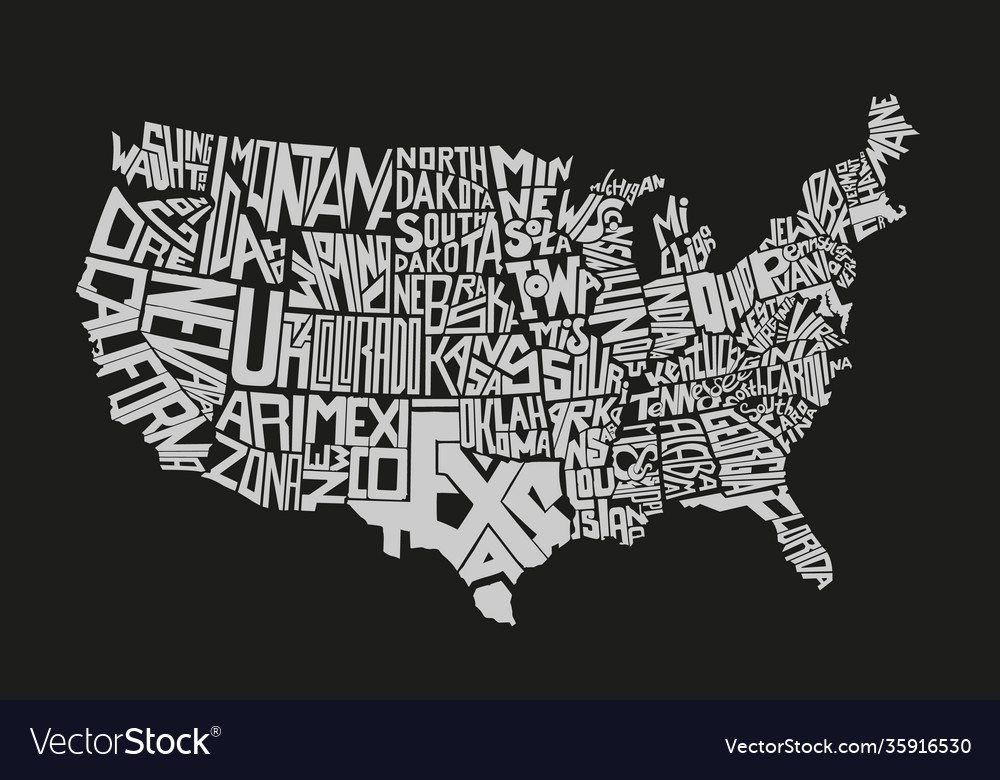 United states america lettering design art map