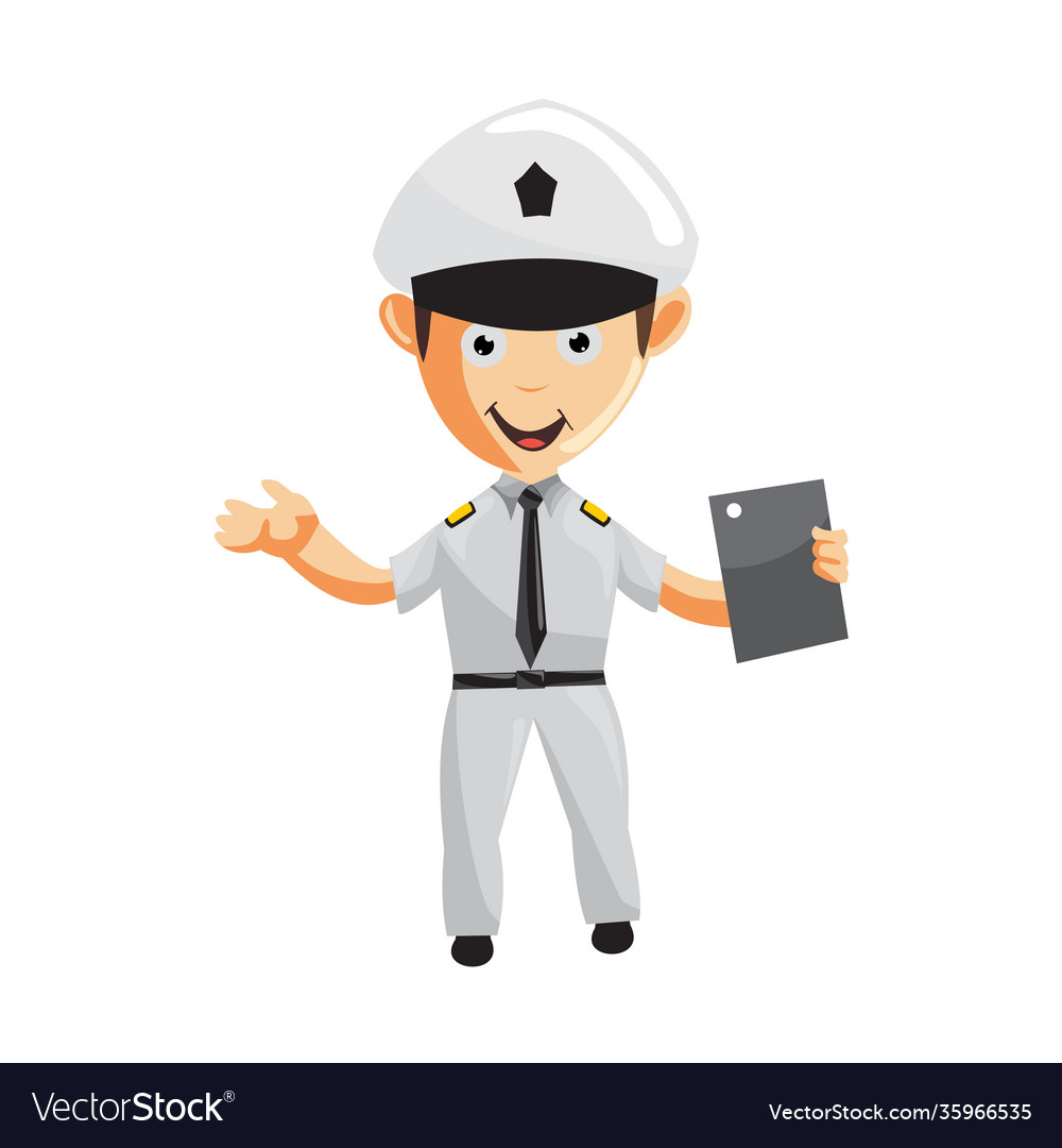 Airplane pilot holding tablet phone cartoon