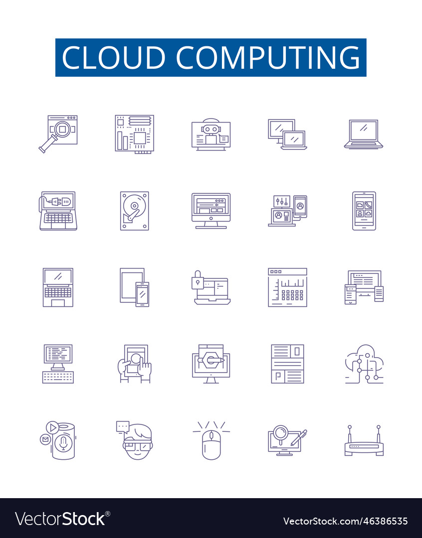Cloud computing line icons signs set design vector image Cloud computing line icons signs set design