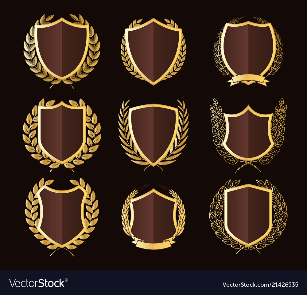 Golden shields laurel wreaths badges collection