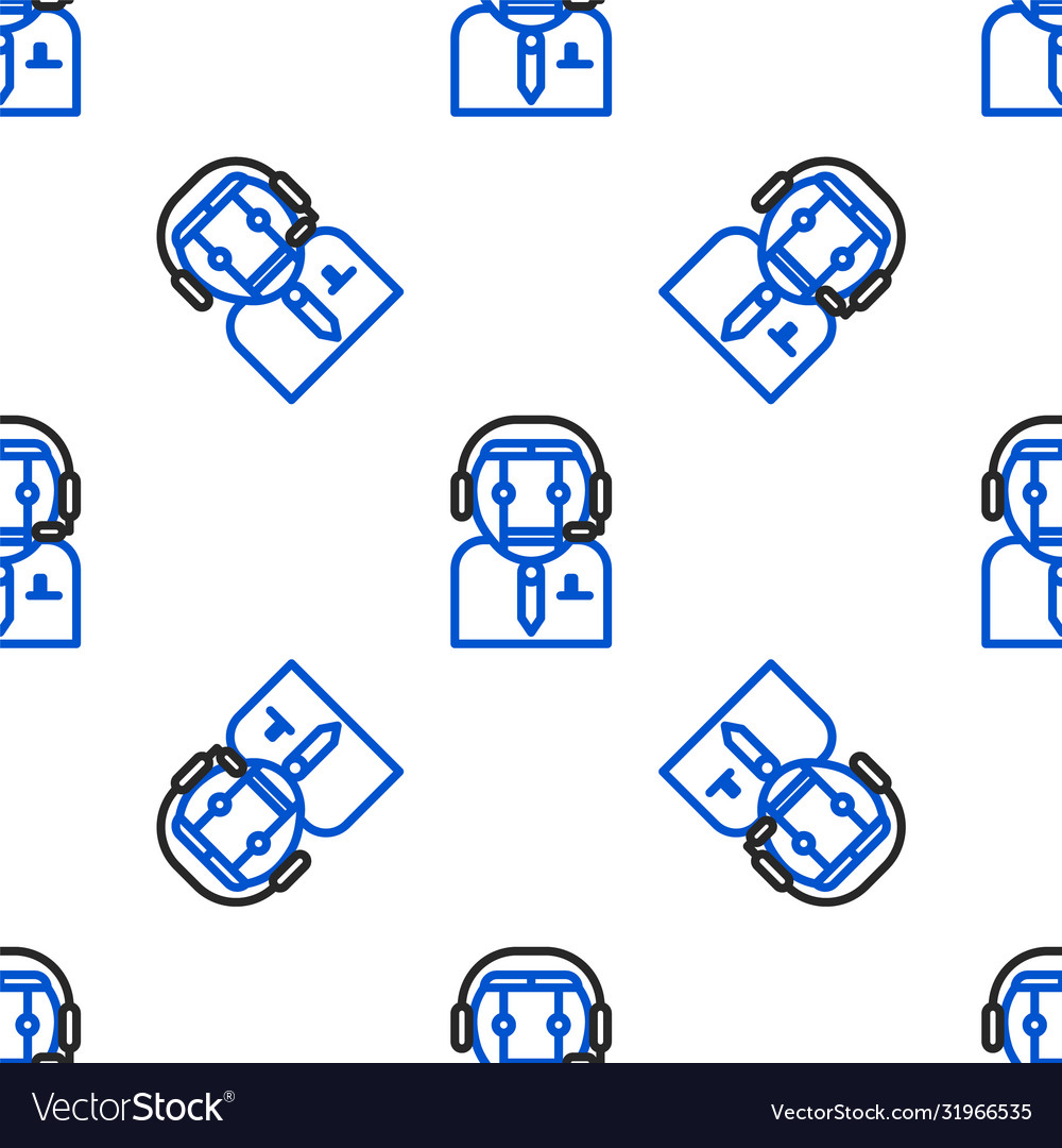 Line worker robot icon isolated seamless pattern vector image Line worker robot icon isolated seamless pattern