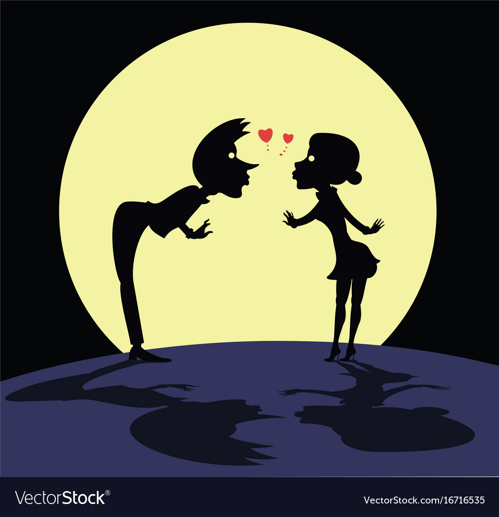 Love couple rendezvous under the moon Royalty Free Vector