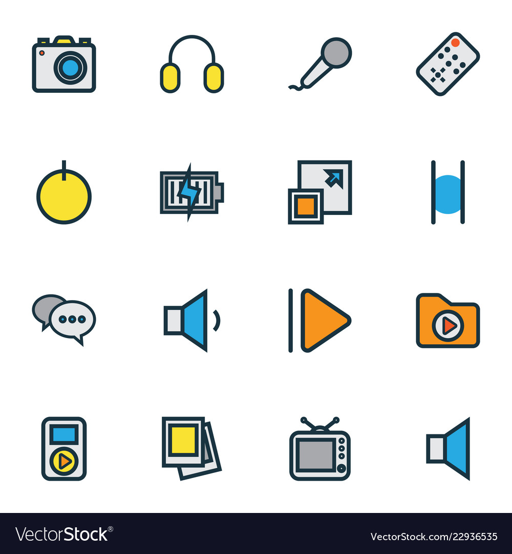 Multimedia icons colored line set with dossier