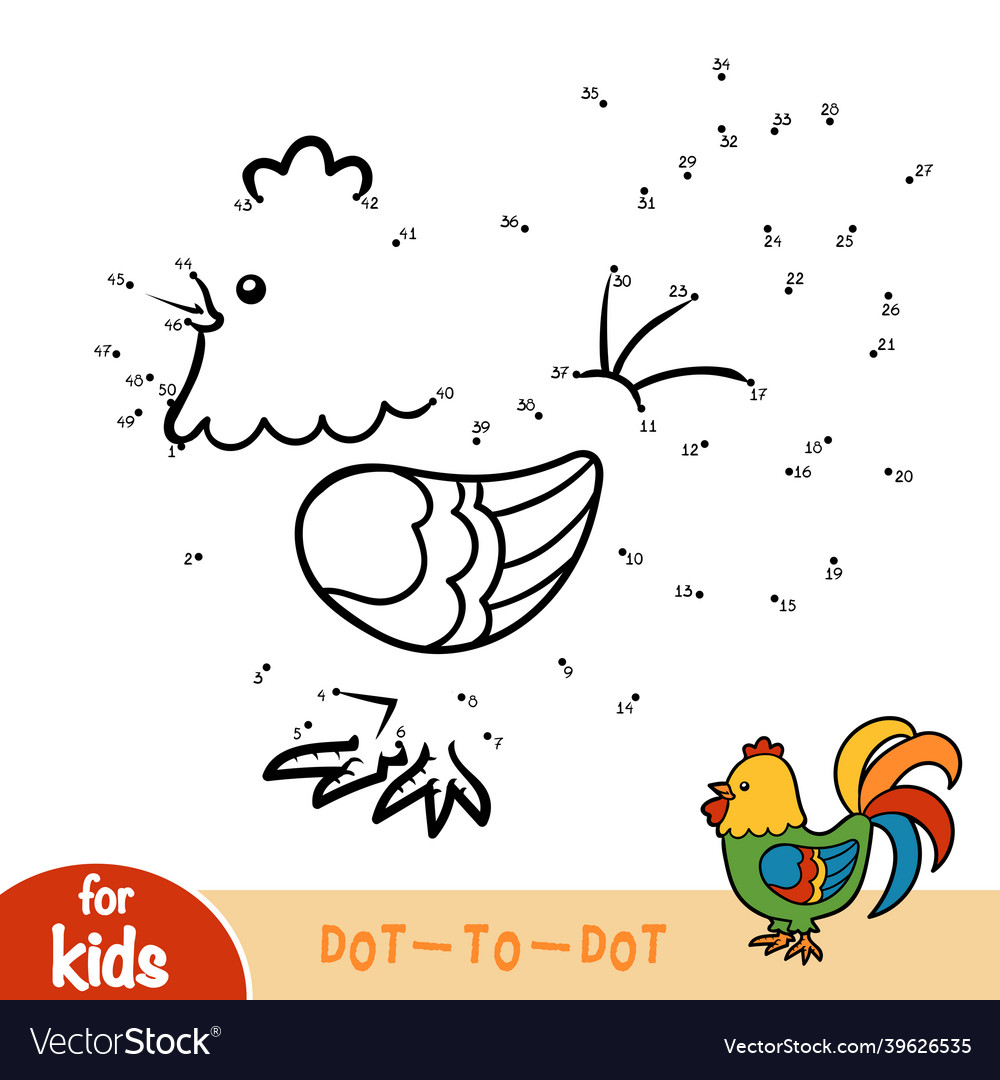 Numbers Game Education Dot To Dot Game Rooster Vector Image