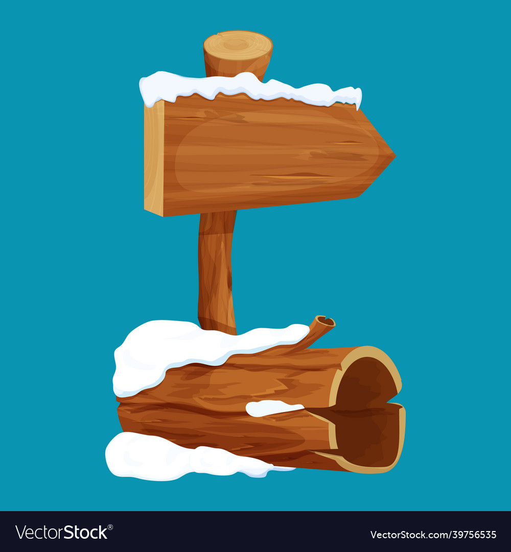 Old tree log and arrow signboard with snow Vector Image Old tree log and arrow signboard with snow