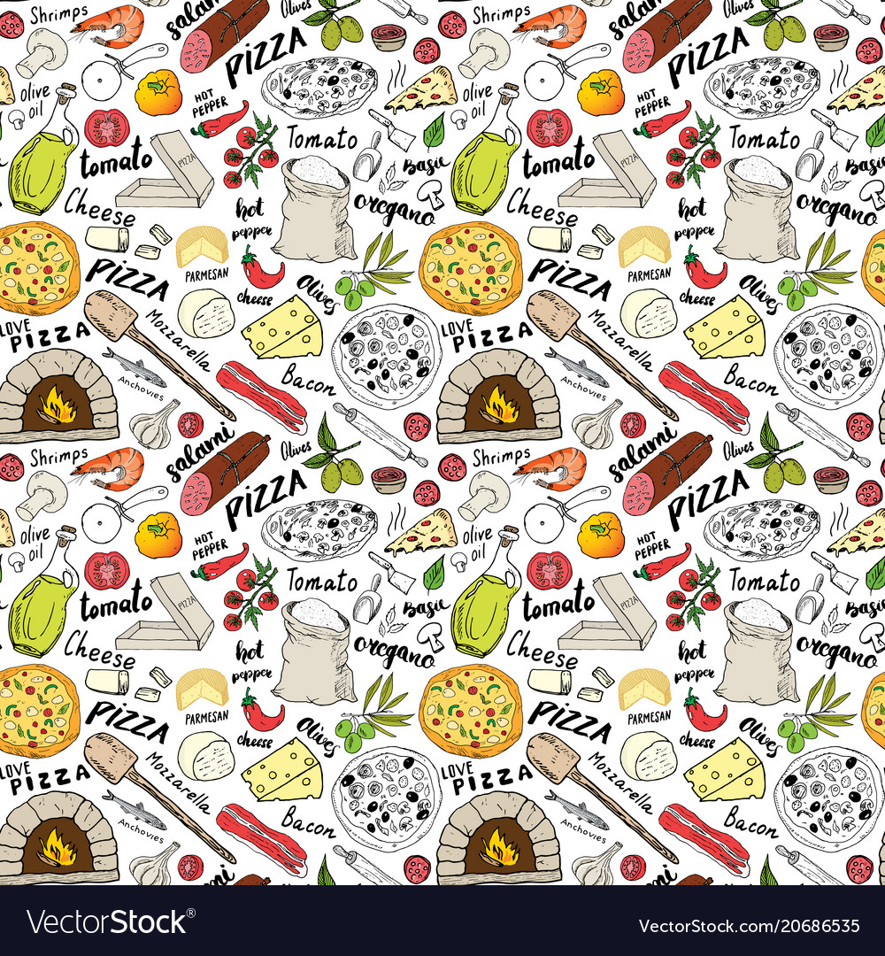 Pizza seamless pattern hand drawn sketch