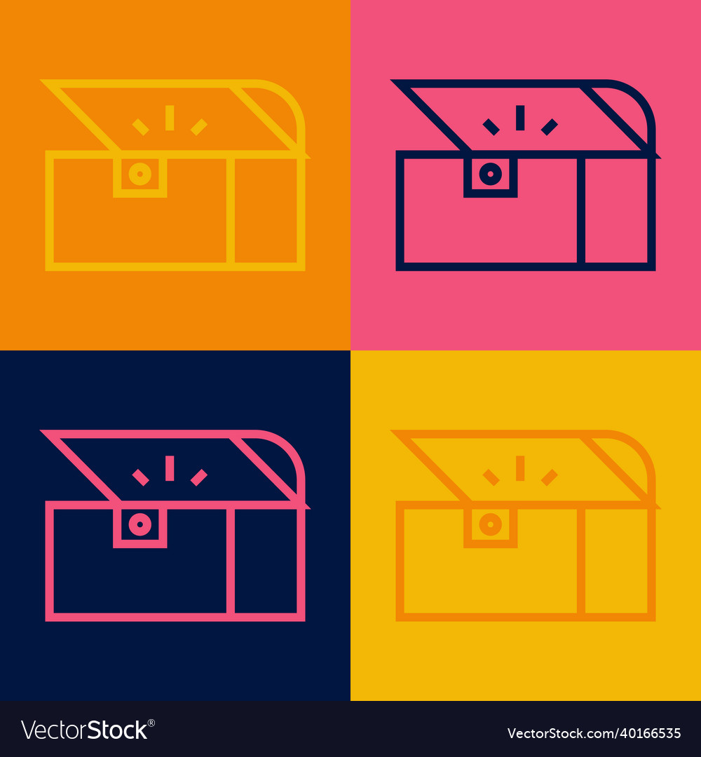 Pop art line chest for game icon isolated on color