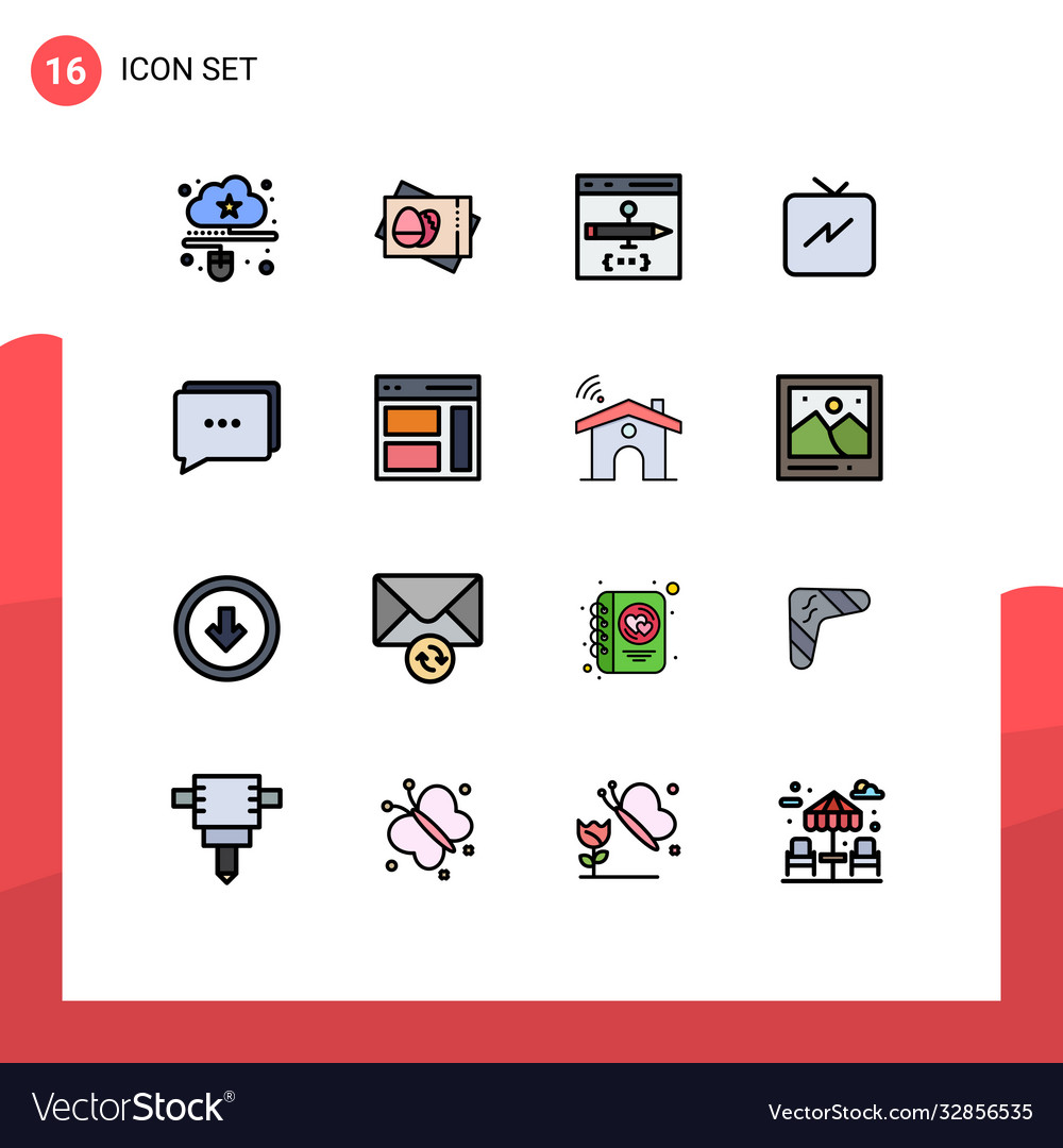 Set 16 flat color filled lines on grid