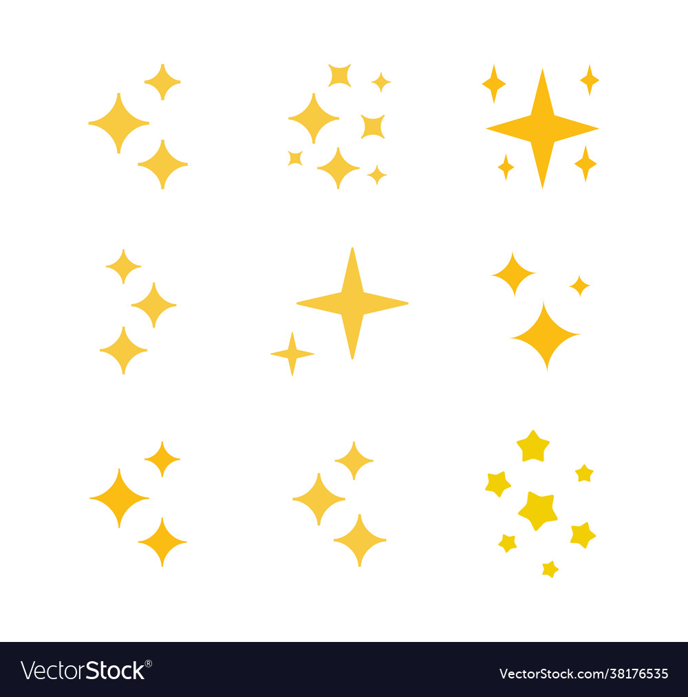 Sparkle flat icon set shimmer shiny stars flash