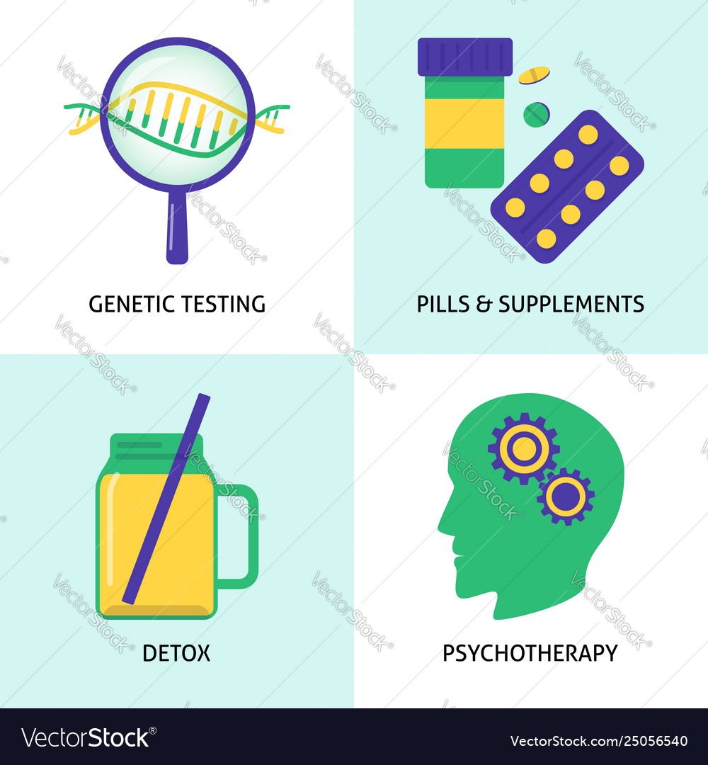 Biohacking concept icons set in flat style vector image Biohacking concept icons set in flat style