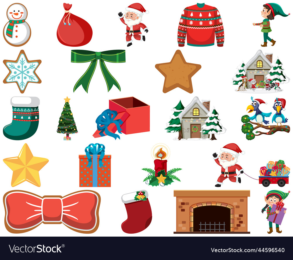 Christmas characters and elements set vector image Christmas characters and elements set
